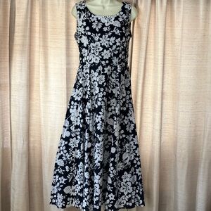 Victoria Holley Black White Floral Cotton A-Line Maxi Dress Sleeveless Size 6